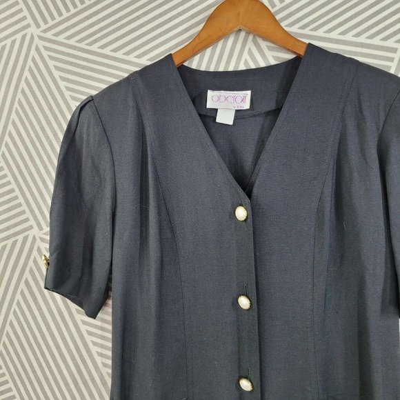 Vintage Linen Suit Dress size 10 Evening career LBD Pearl Button Dark Academia - Picture 3 of 8